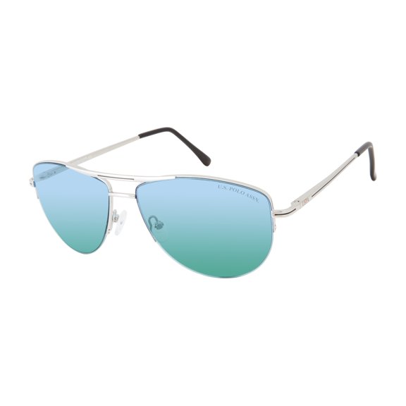 U.S. POLO ASSN. Men's Classic Semi-Rimless Metal Aviator Sunglasses with Enamel Tips & 100% UV Protection, 58 mmm