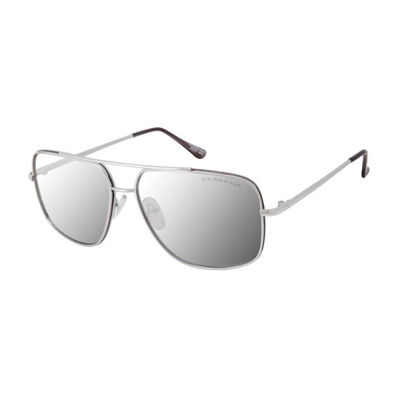 U.S. POLO ASSN. Men's Rectangular Double Bridge Metal Aviator Frame with Mirrored Lens & 100% UV Protection, 58 mm
