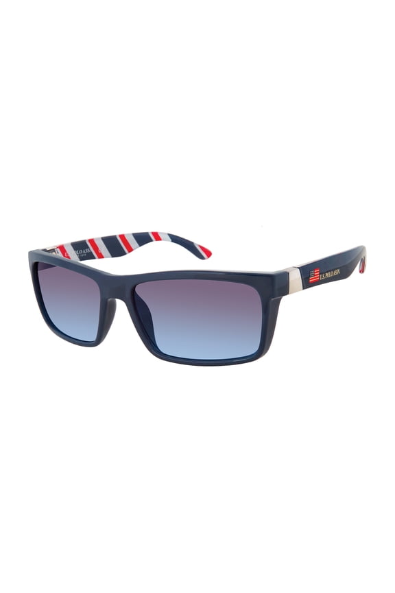 Men's Rectangular Sunglasses with Barber Patterned Arms & Iconic U.S. Flag Logo Temple, 55 mm