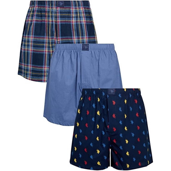 U.S. POLO MEN'S PACK 3 WOVEN - 213 MULTI PLAID XLARGE - UNDERWEAR BOXER COTTON