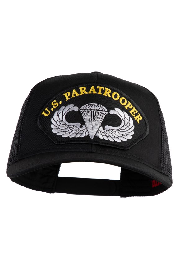 U.S. Paratrooper Patched Solid Cotton Twill Mesh Prostyle Cap - Black OSFM