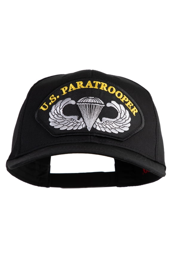 U.S. Paratrooper Patched Solid Cotton Twill Pro Style Cap - Black OSFM