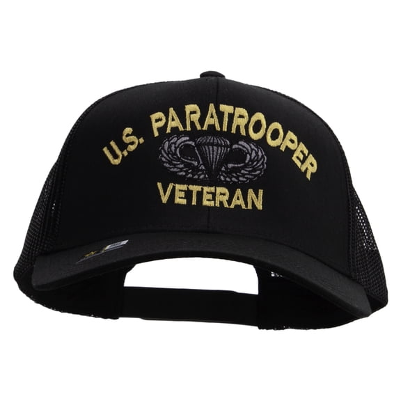U.S. Paratrooper Veteran Embroidered Solid Cotton Twill Mesh Prostyle Cap - Black OSFM