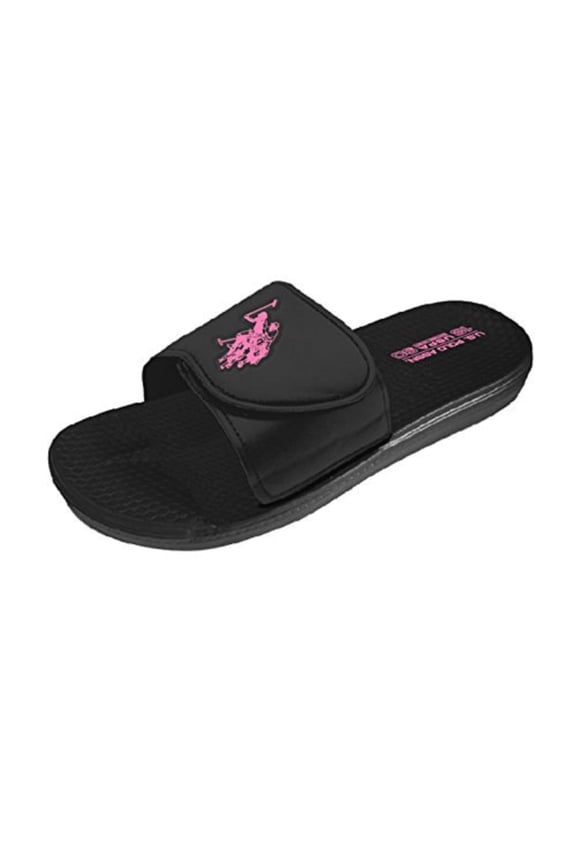 Adult Women Sport Slides Flip Flop Sandals (Size XS, Black-Pink)