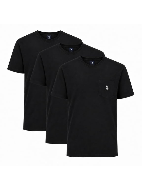 3-Pack Men's Cotton Short Sleeve Crew Neck Pocket T-Shirt, Black, X-Large