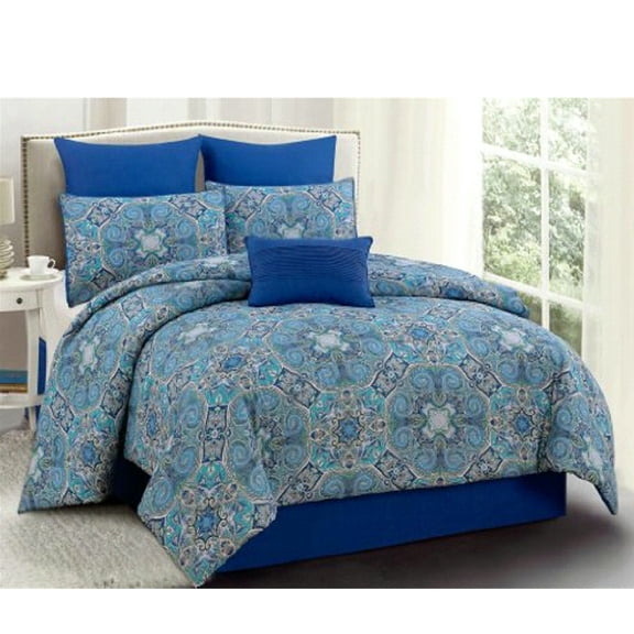 U.S. Polo Assn. 7-Piece St Tropez Bedding Set, Queen, Blue