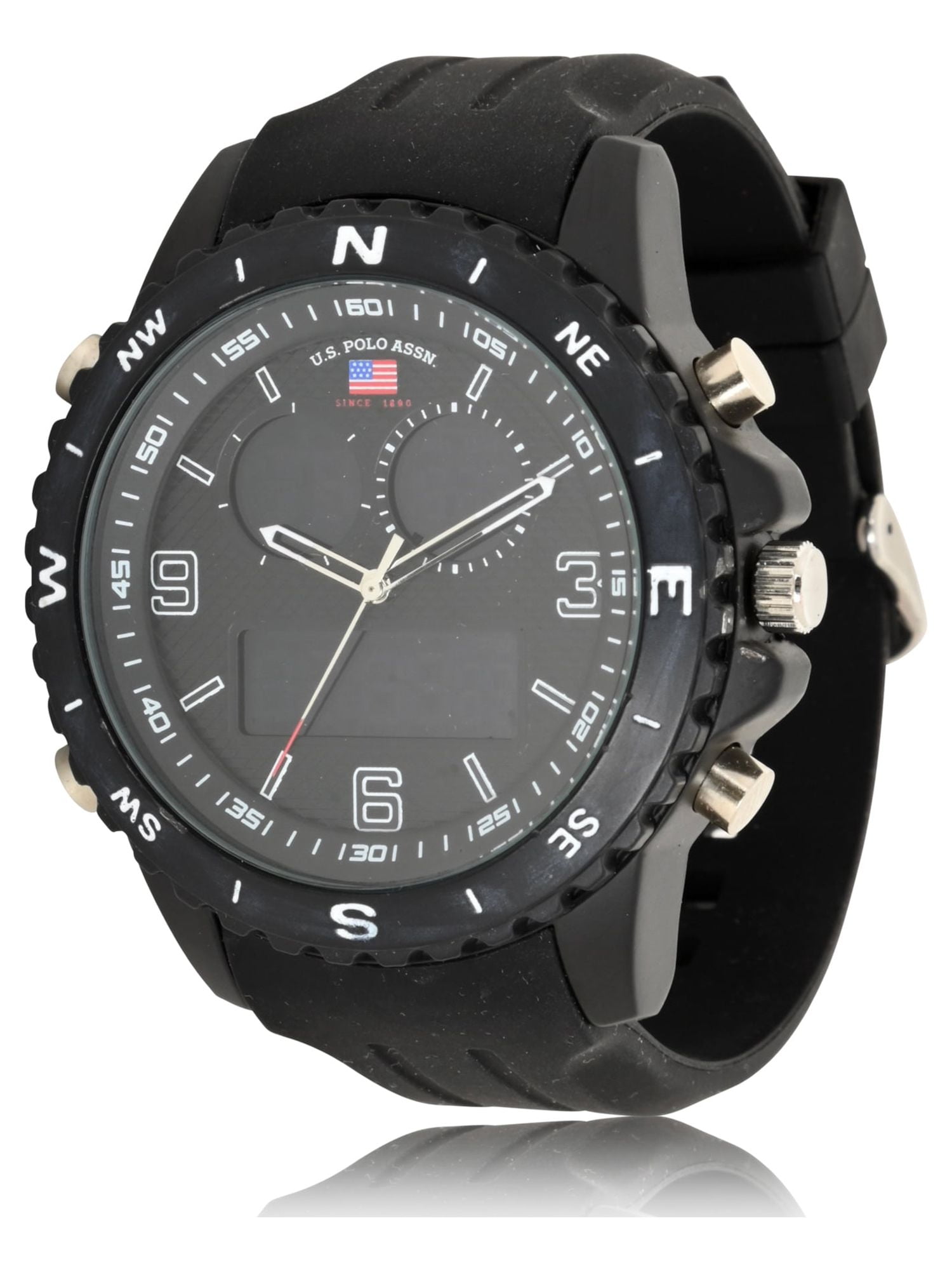 U.S. Polo Assn. Adult Male Analog Watch with Black Rubber Strap ...