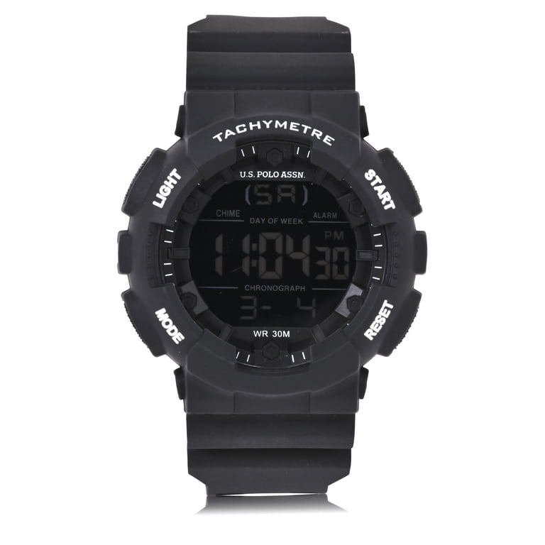 U.S. Polo Assn. Adult Male Black Digital Tachymeter Watch