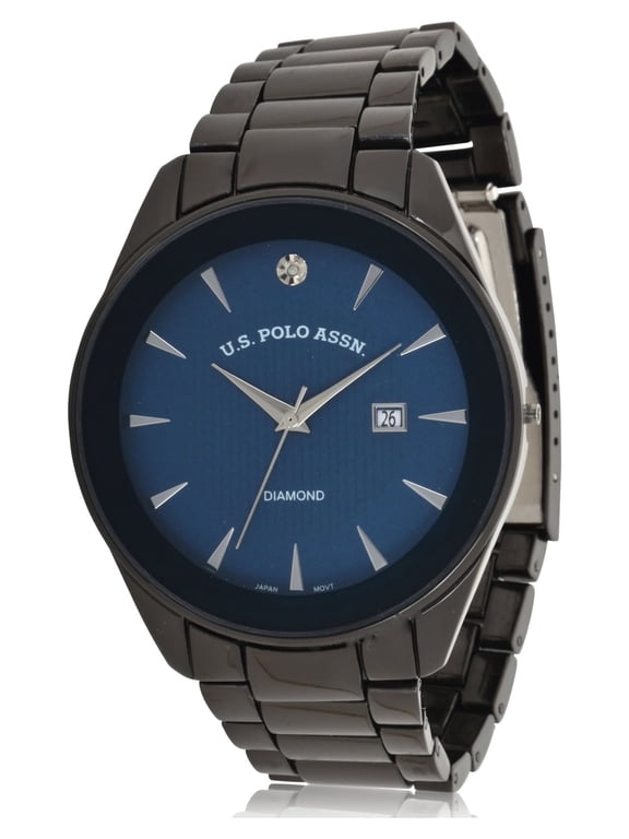 Adult Male Bracelet Watch with Diamond on Blue Dial in Black (USC80665WM)