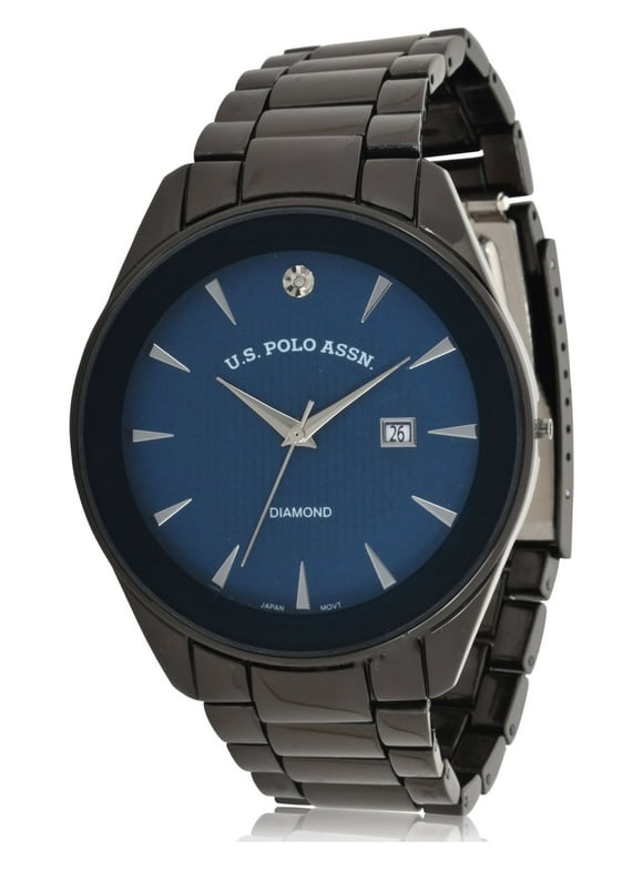 Adult Male Bracelet Watch with Diamond on Blue Dial in Black (USC80665WM)