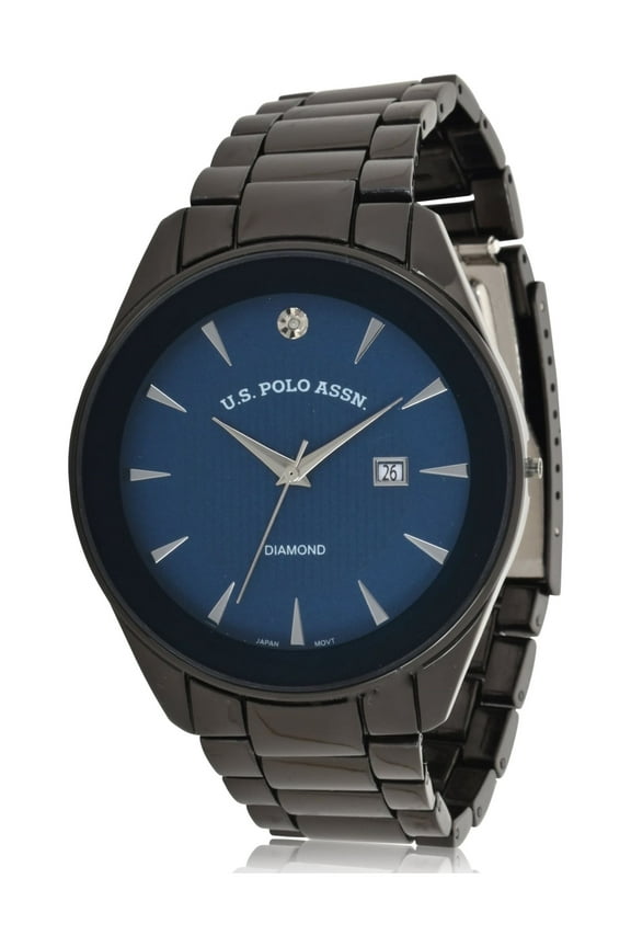 Adult Male Bracelet Watch with Diamond on Blue Dial in Black (USC80665WM)