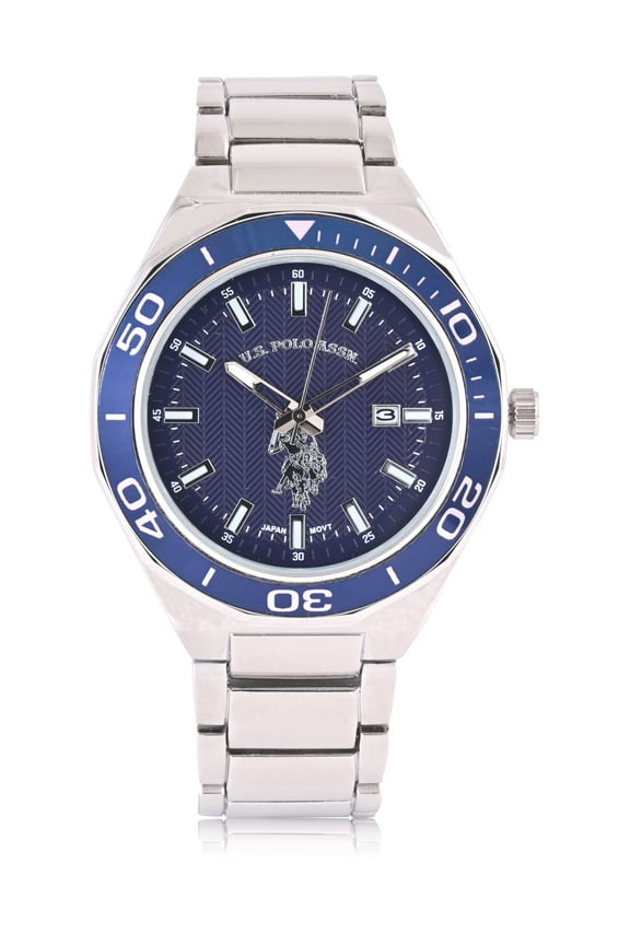 Adult Male Silver Bracelet Analog Watch with Blue Sport Bezel & Blue Dial (USC80731WM)