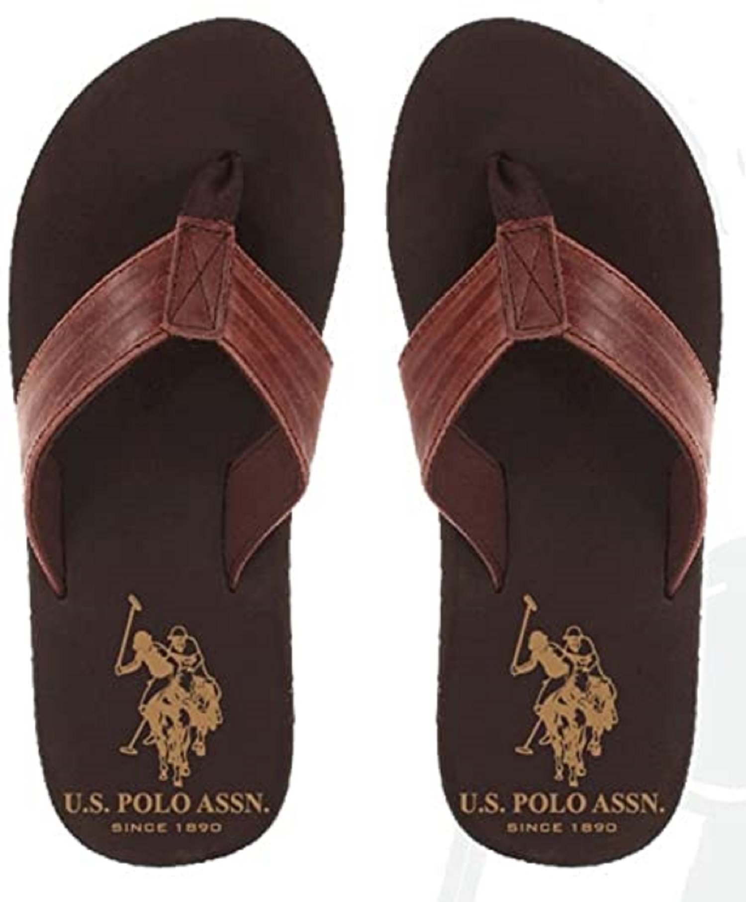 U.S. Polo Assn. Adult Men Premium Brown Leatherette Water Friendly Sandal Flip Flop Thong (Size Small) - image 1 of 3