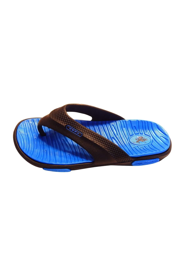 Adult Men Premium Contoured Sporty Thong Sandal Flip Flop Water Friendly Halloween Edition or Winter Blue (Winter Blue, Size XL)
