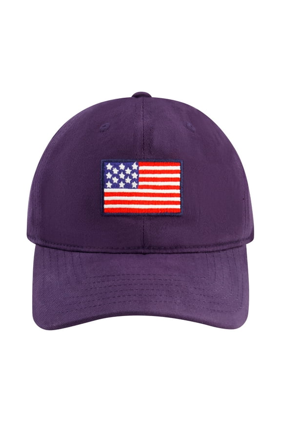American Flag Logo Cotton Washed Twill Adjustable Curved Brim Baseball Cap, One Size