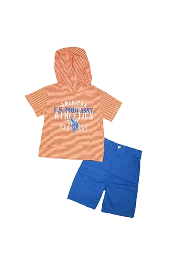 Baby Infant Boy's Orange Striped Short Sleeved Hoodie and Blue Pants (18 Months)