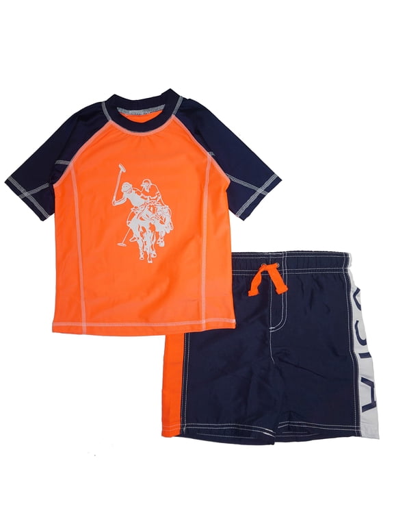 Boys' 2-Piece Swimsuit Trunk and Rashguard, Orange 7