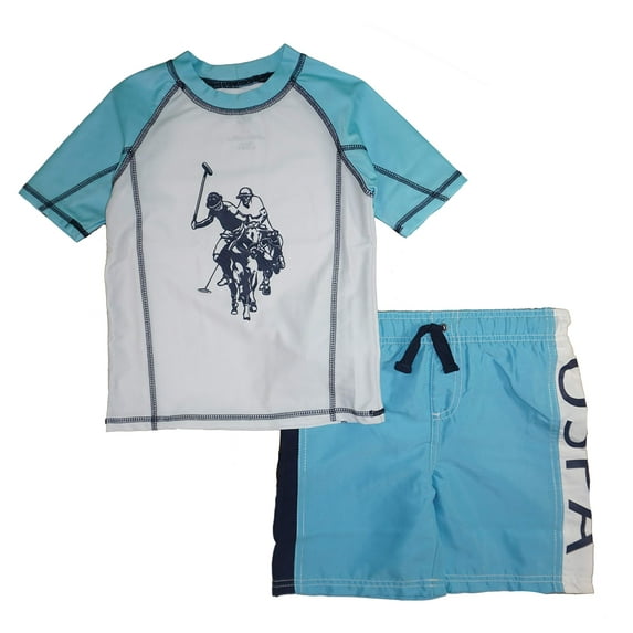 U.S. Polo Assn. Boys' 2-Piece Swimsuit Trunk and Rashguard, Turquoise 2T