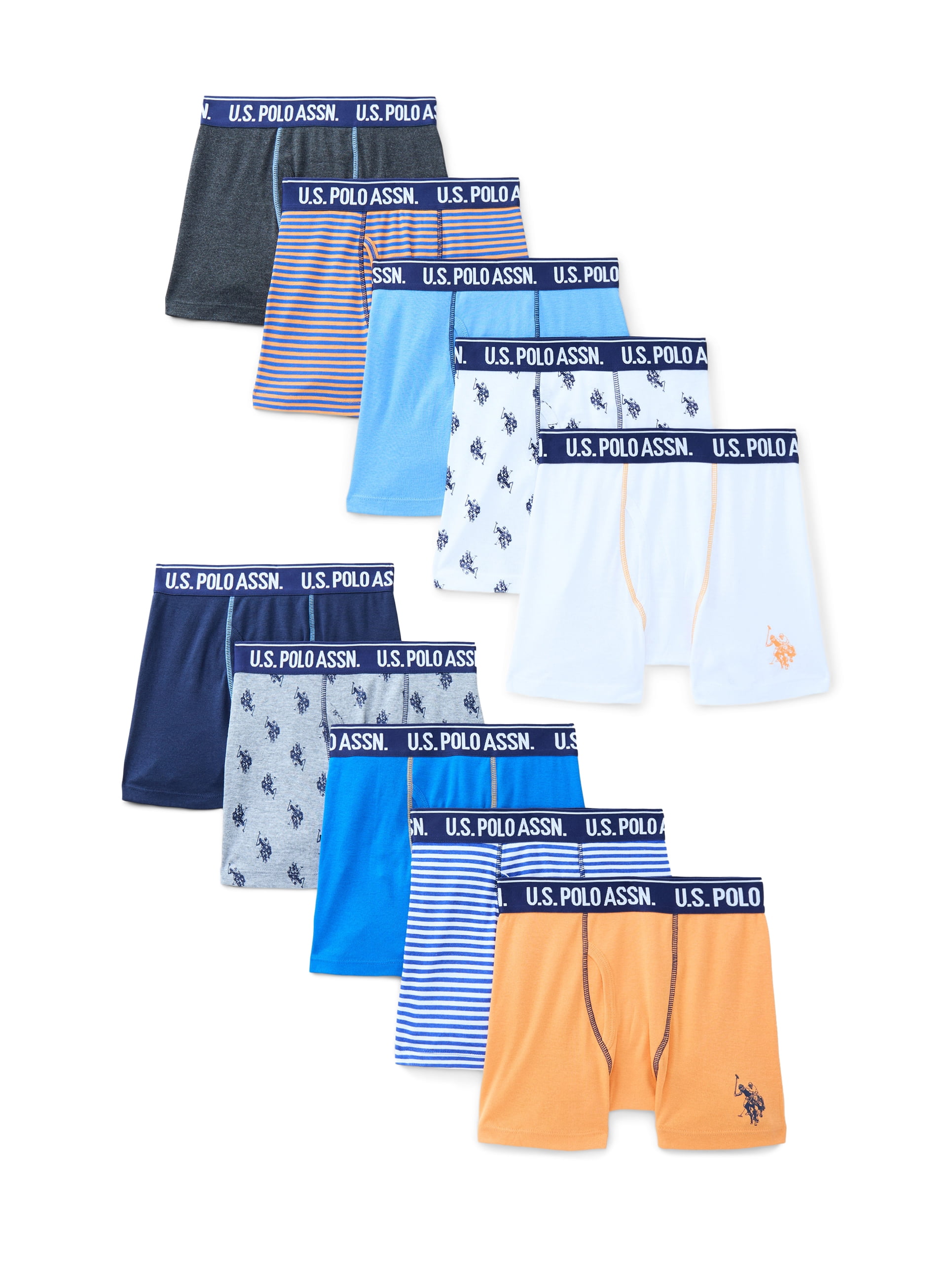 U.S. Polo Assn. Boys Tagless Boxer Briefs, 10-Pack, Sizes S-XXL