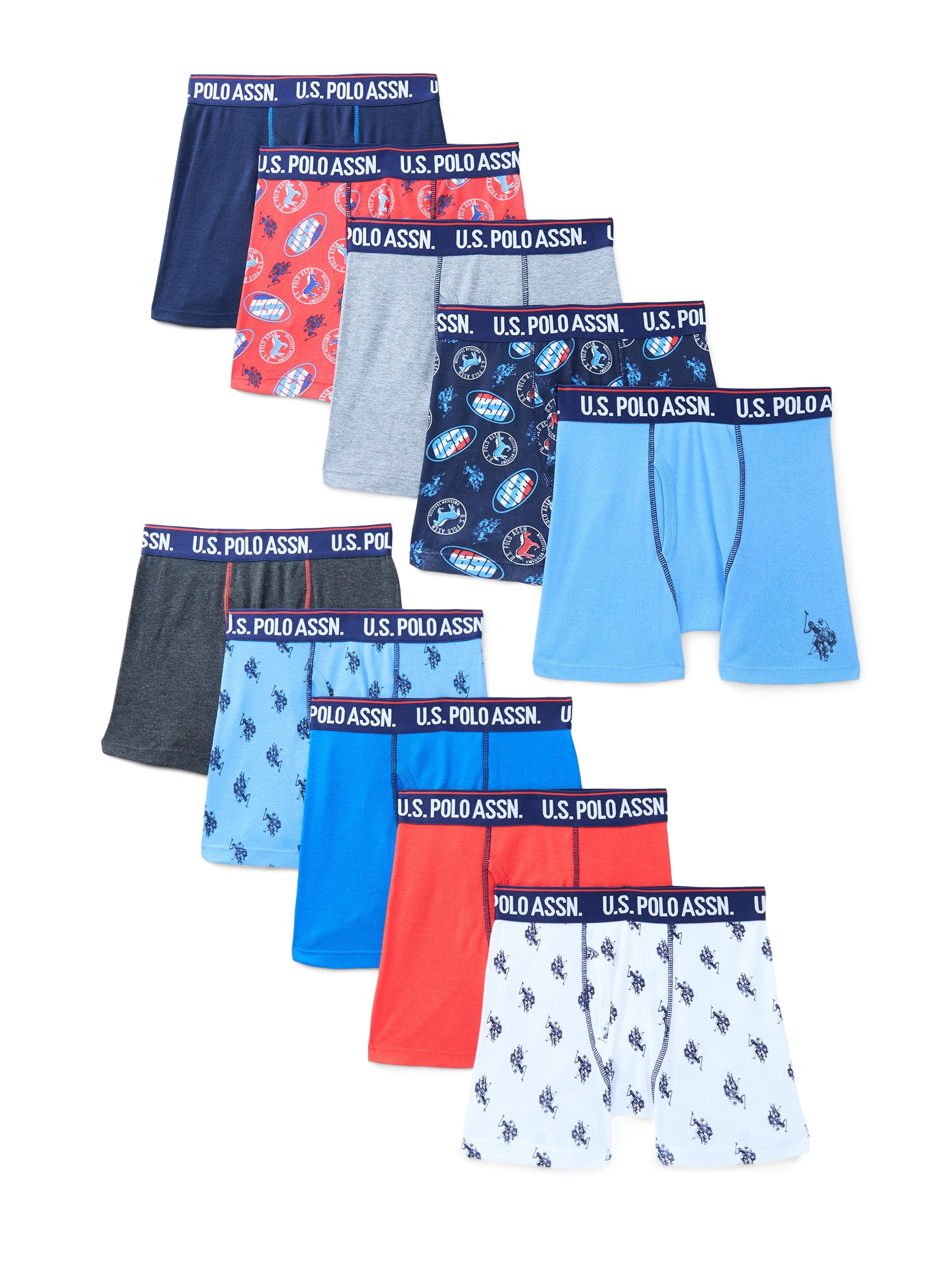 U.S. Polo Assn. Boys Tagless Boxer Briefs, 10-Pack, Sizes S-XXL