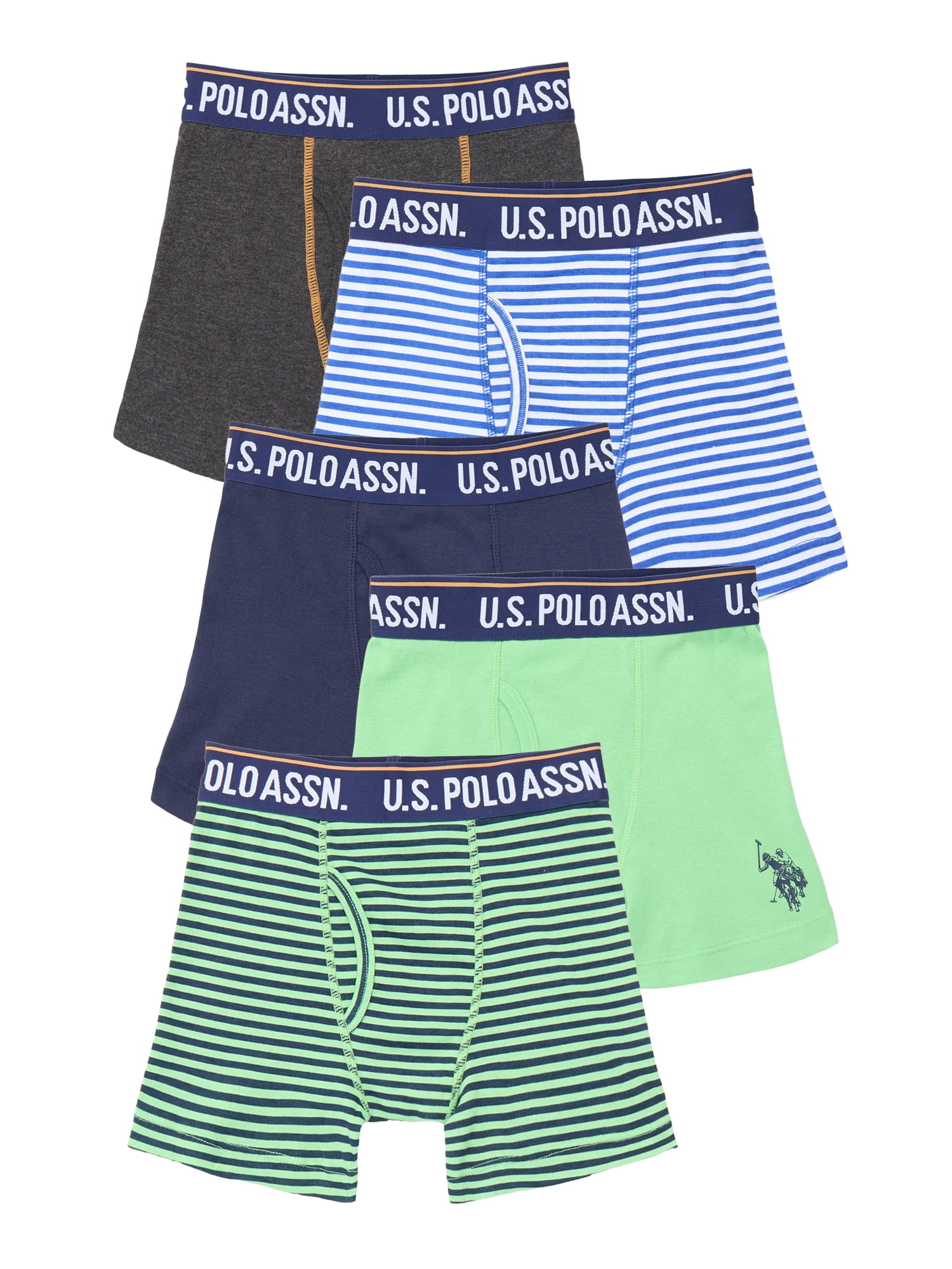 U.S. Polo Assn. Boys Cotton Tagless Underwear Boxer Briefs, 5- Pack, Sizes (S-XXL)
