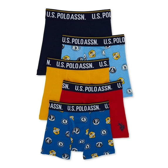 U.S. Polo Assn. Boys Cotton Tagless Underwear Boxer Briefs, 5- Pack, Sizes (S-XXL)