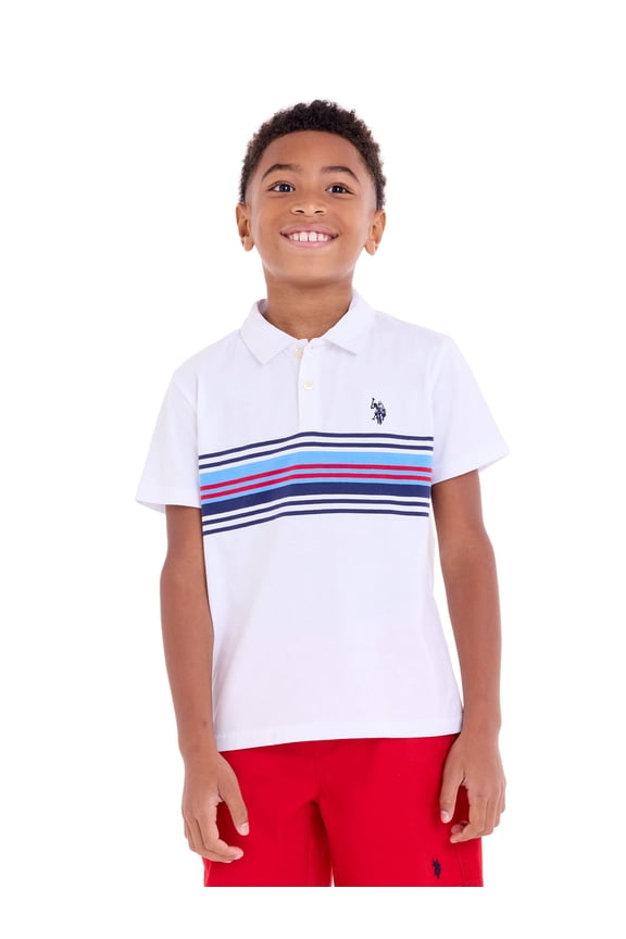 Boys Chest Stripe Jersey Polo Shirt, Sizes 4-18