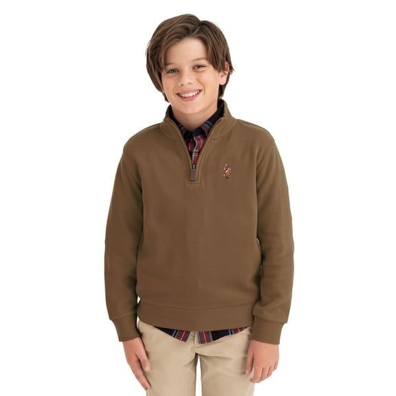 U.S. Polo Assn. Boys Flatback Rib Quarter Zip, Sizes 4-18