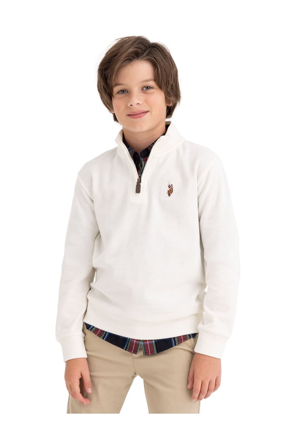 Boys Flatback Rib Quarter Zip, Sizes 4-18