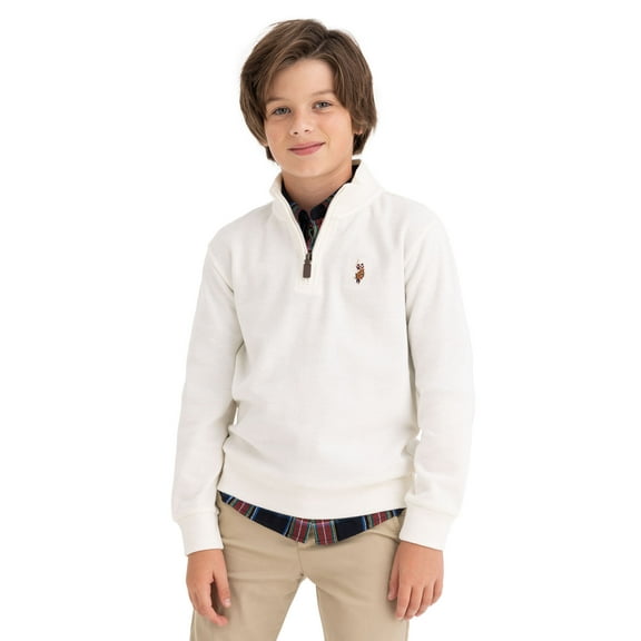 U.S. Polo Assn. Boys Flatback Rib Quarter Zip, Sizes 4-18