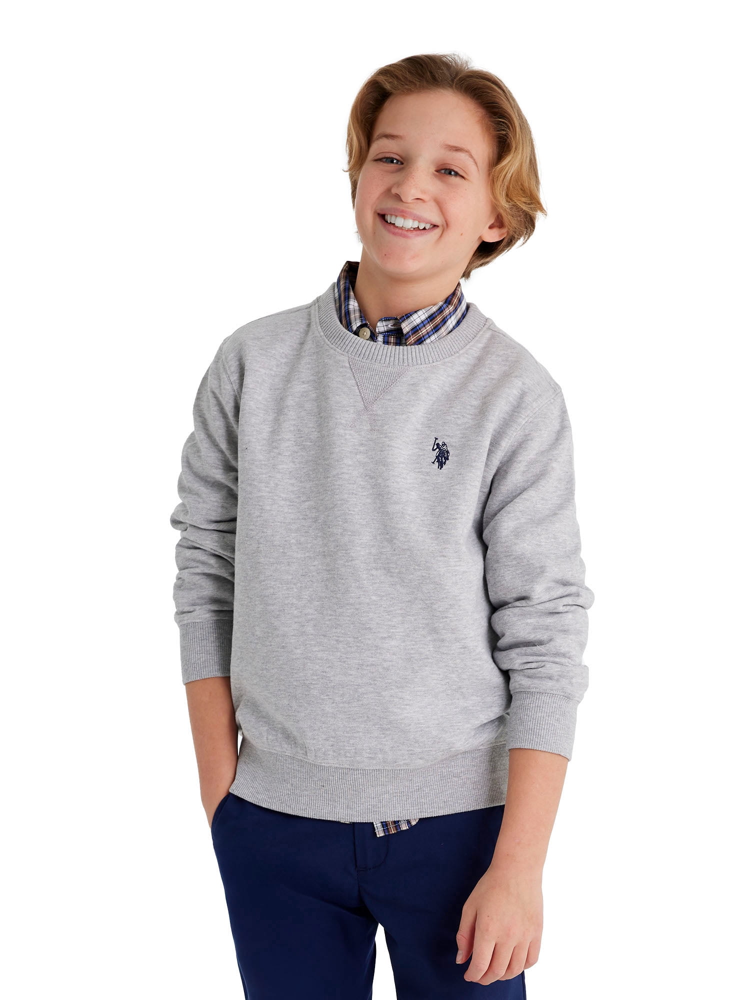 U.S. Polo Assn. Boys Fleece Crew Neck Pullover Sweatshirt, Sizes 4-18