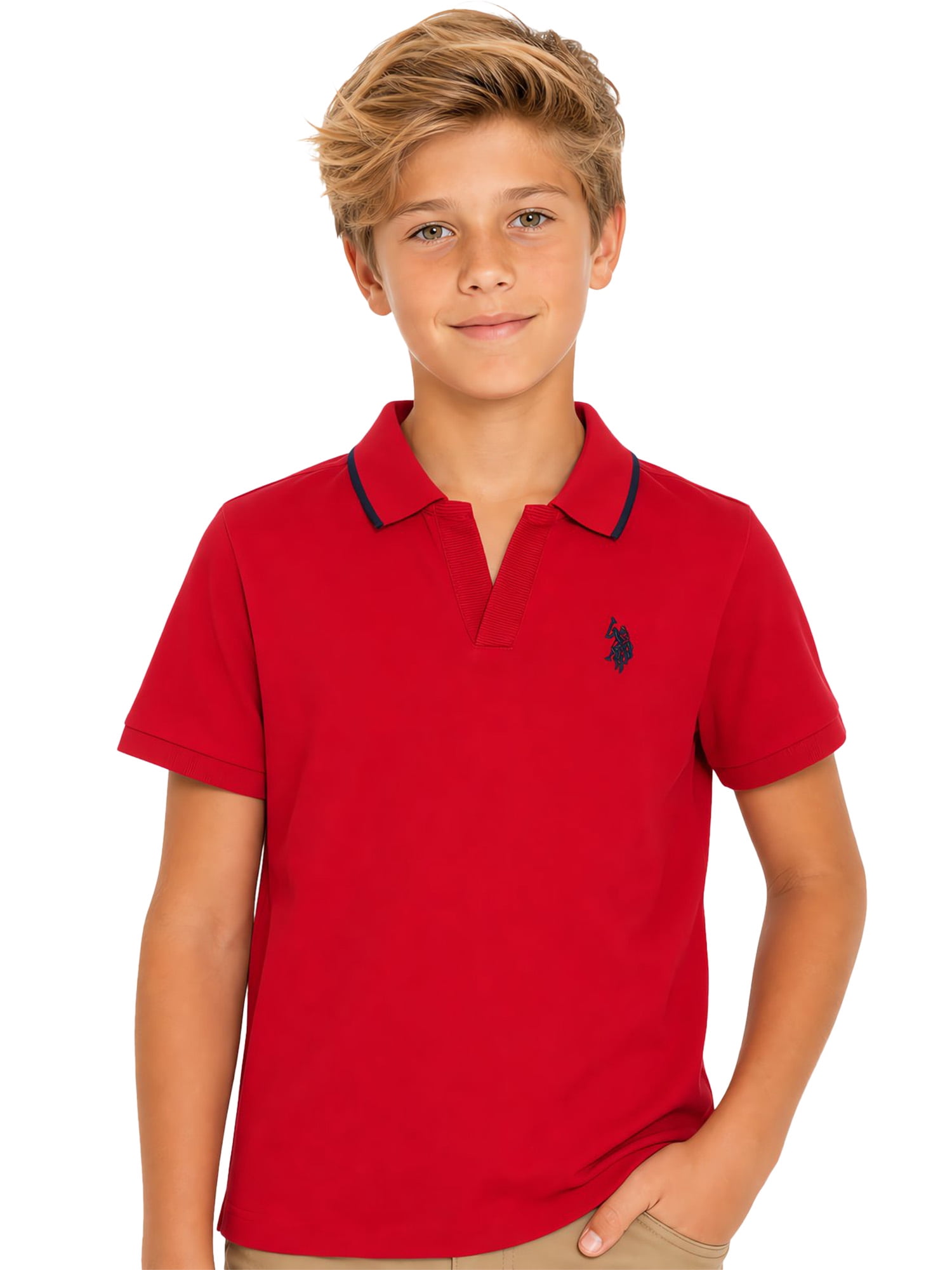 U.S. Polo Assn. Boys Short Sleeve Johnny Collar Shirt, Sizes 4-18