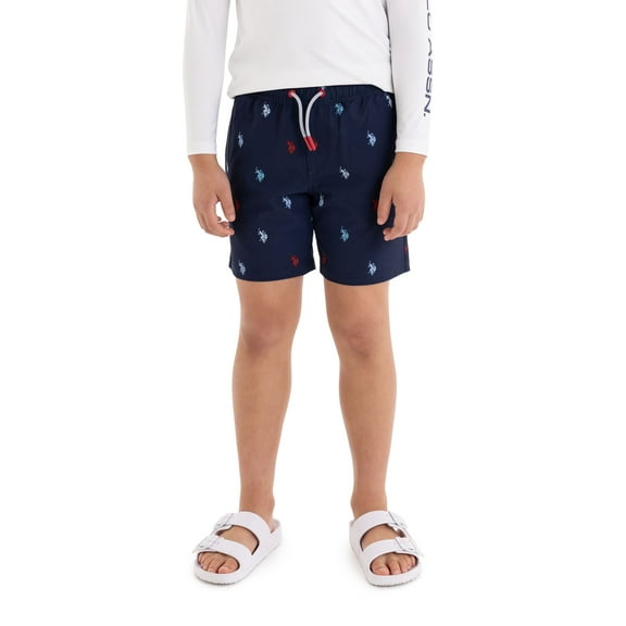U.S. Polo Assn. Boys Logo Print Swim Short with Brief Liner, Sizes 4-18