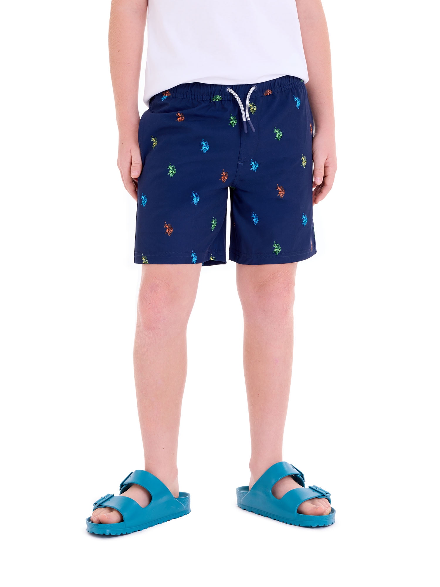 U.S. Polo Assn. Boys Logo Print Swim Short with Brief Liner, Sizes 4-18