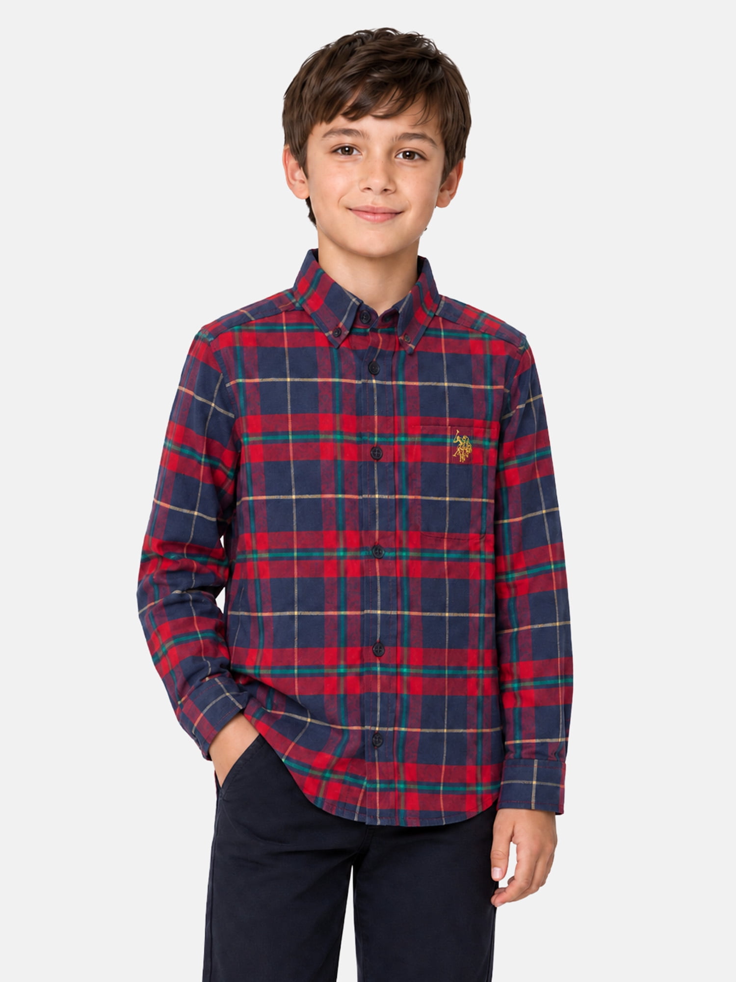 U.S. Polo Assn. Boys Long Sleeve Button Up Shirt, Sizes 4-18