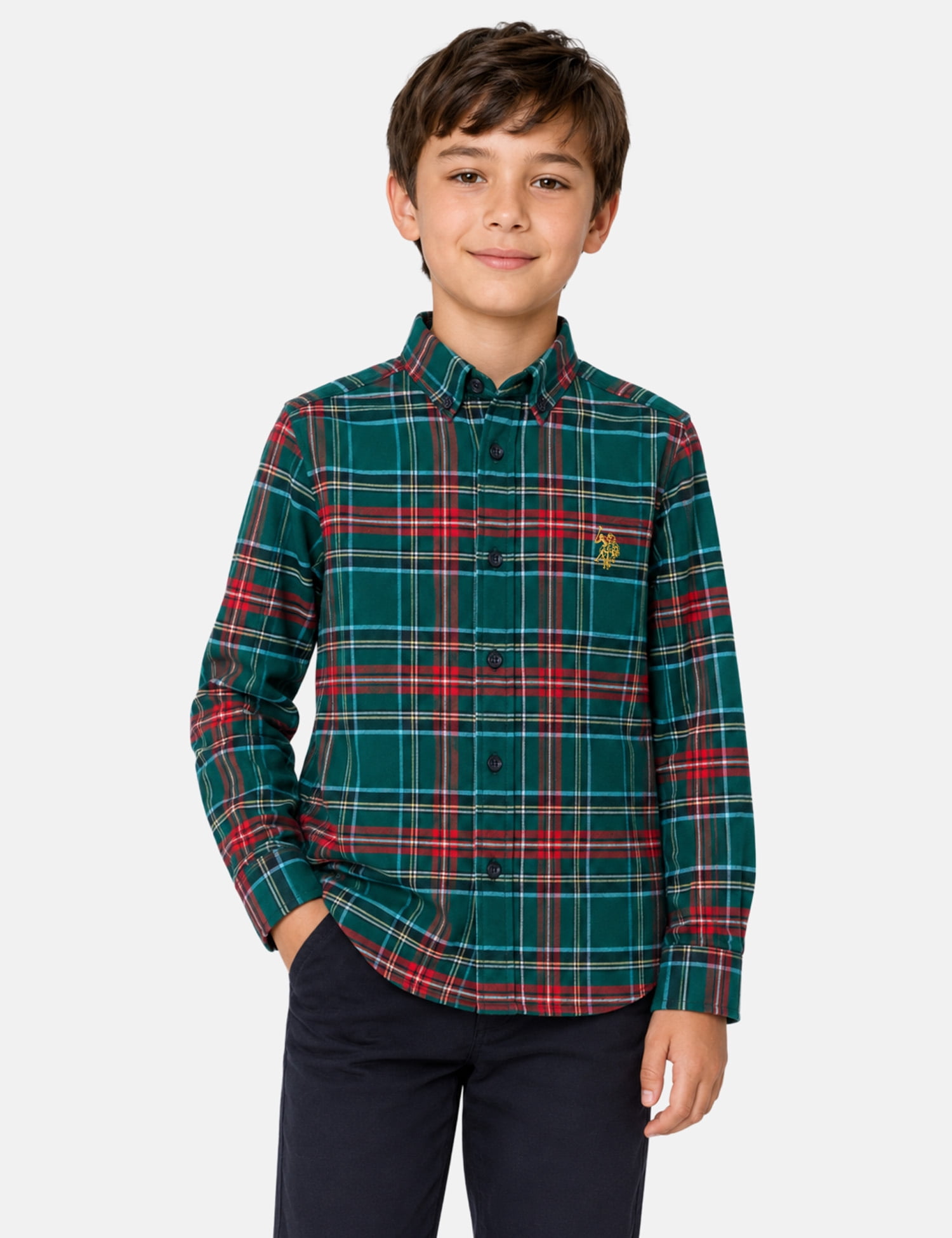 U.S. Polo Assn. Boys Long Sleeve Button Up Shirt, Sizes 4-18
