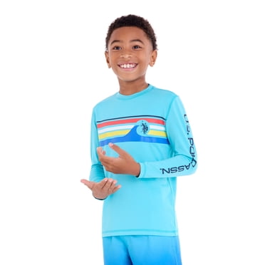 U.S Polo Assn. Boys Long Sleeve Chest Stripe Rashguard, Sizes 4-18