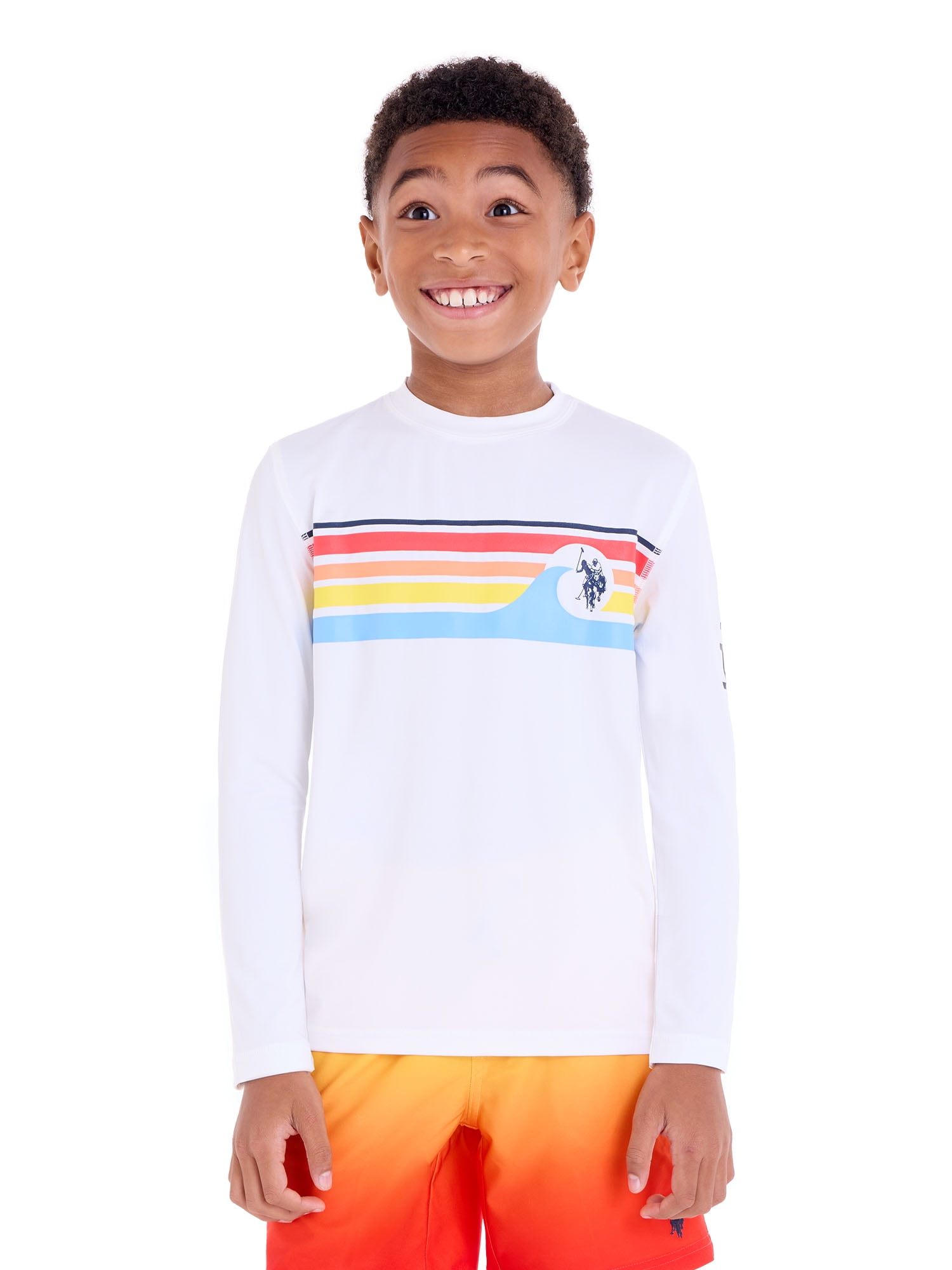 U.S. Polo Assn. Boys Long Sleeve Chest Stripe Rashguard, Sizes 4-18