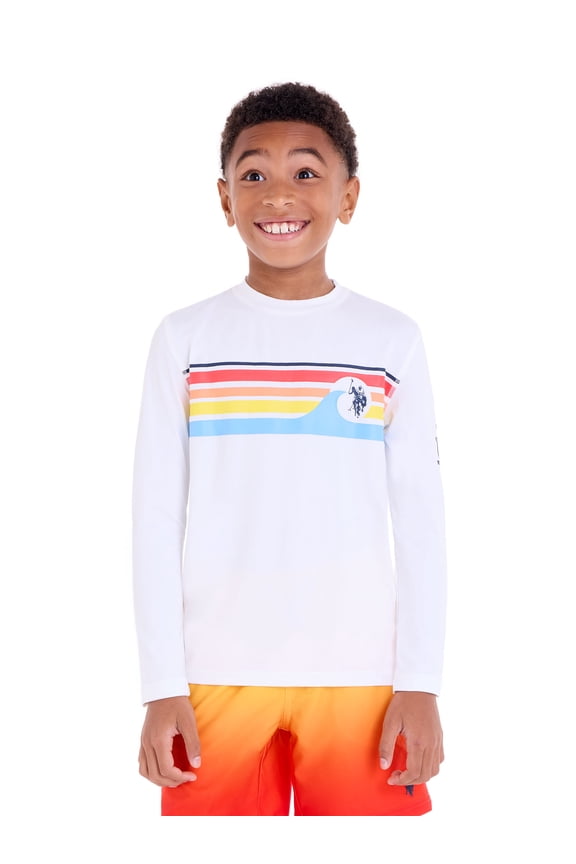 U.S Polo Assn. Boys Long Sleeve Chest Stripe Rashguard, Sizes 4-18