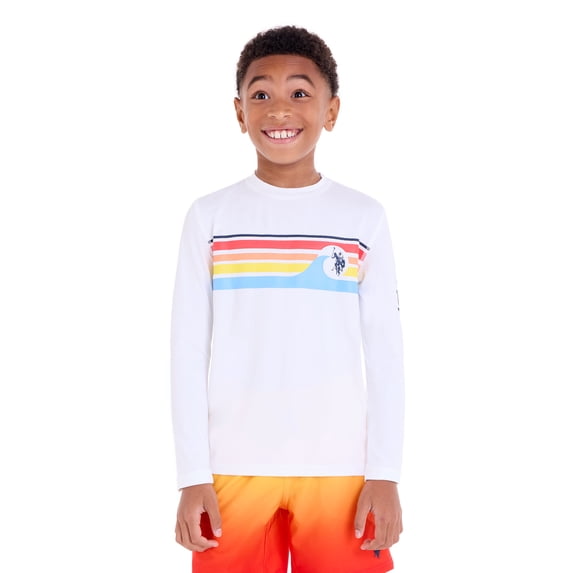 U.S Polo Assn. Boys Long Sleeve Chest Stripe Rashguard, Sizes 4-18
