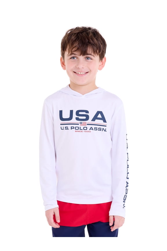 U.S Polo Assn. Boys Long Sleeve Chest Stripe Rashguard, Sizes 4-18