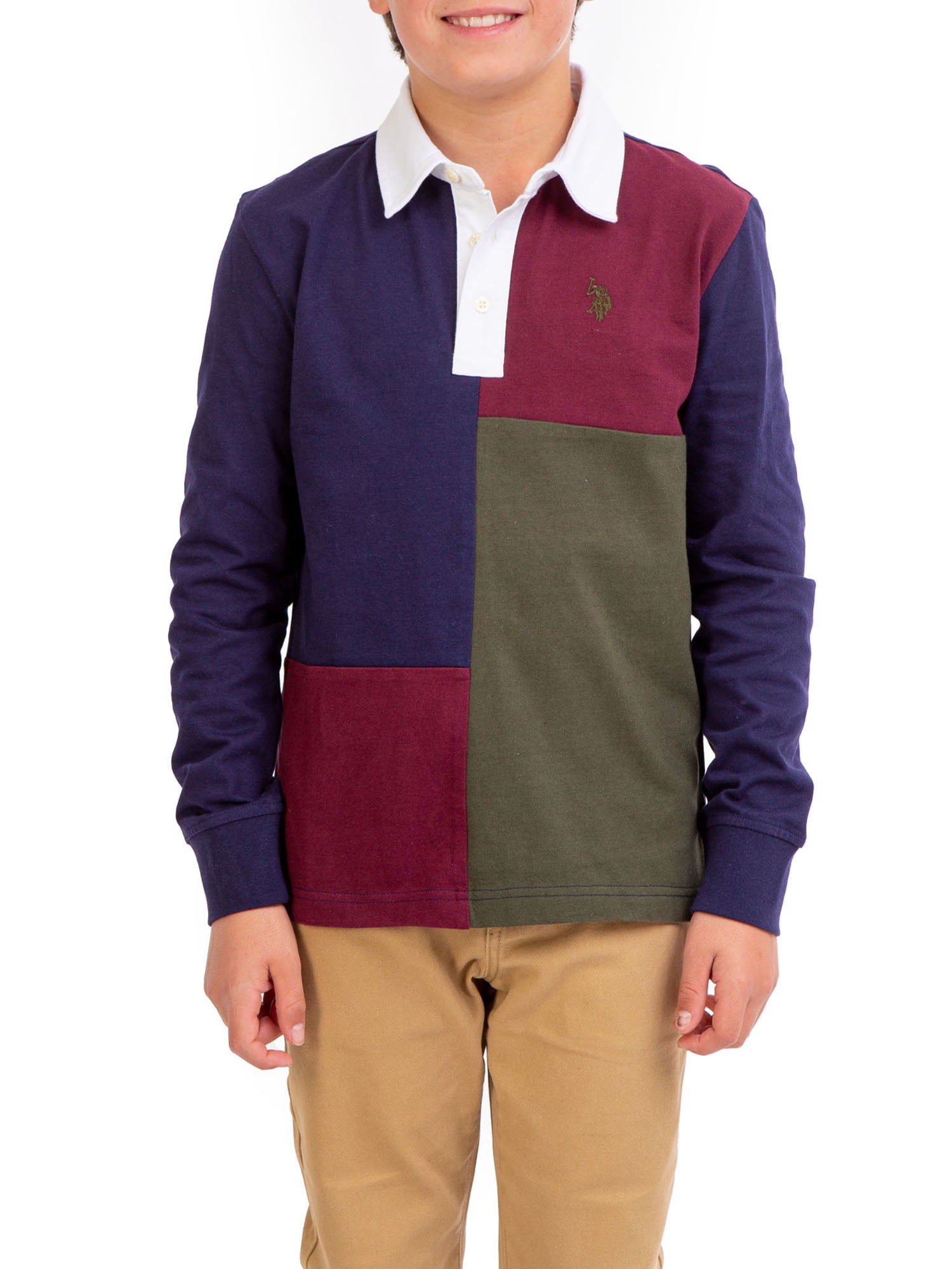 U.S. Polo Assn. Boys Long Sleeve Colorblock Rugby Shirt Sizes 4 18 Walmart