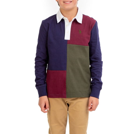 U.S. Polo Assn. Boys Long Sleeve Colorblock Rugby Shirt, Sizes 4-18