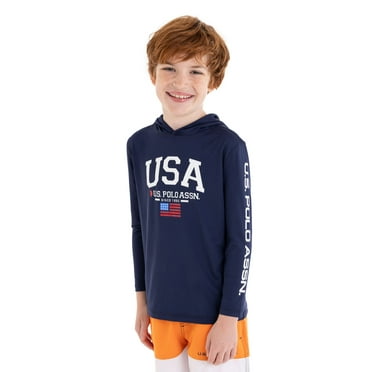 U.S. Polo Assn. Boys Long Sleeve Hooded Flag Graphic Rash Guard, Sizes 4-18