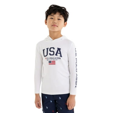 U.S. Polo Assn. Boys Long Sleeve Hooded Flag Graphic Rash Guard, Sizes 4-18