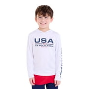 Boys Long Sleeve Hooded Flag Graphic Rashguard, Sizes 4-18