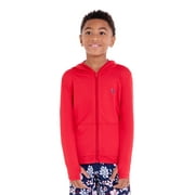 Boys Long Sleeve Hooded Zip-Up Rashguard, Sizes 4-18