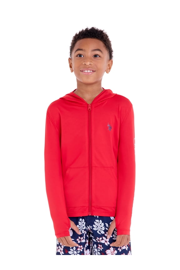 U.S Polo Assn. Boys Long Sleeve Hooded Zip-Up Rashguard, Sizes 4-18
