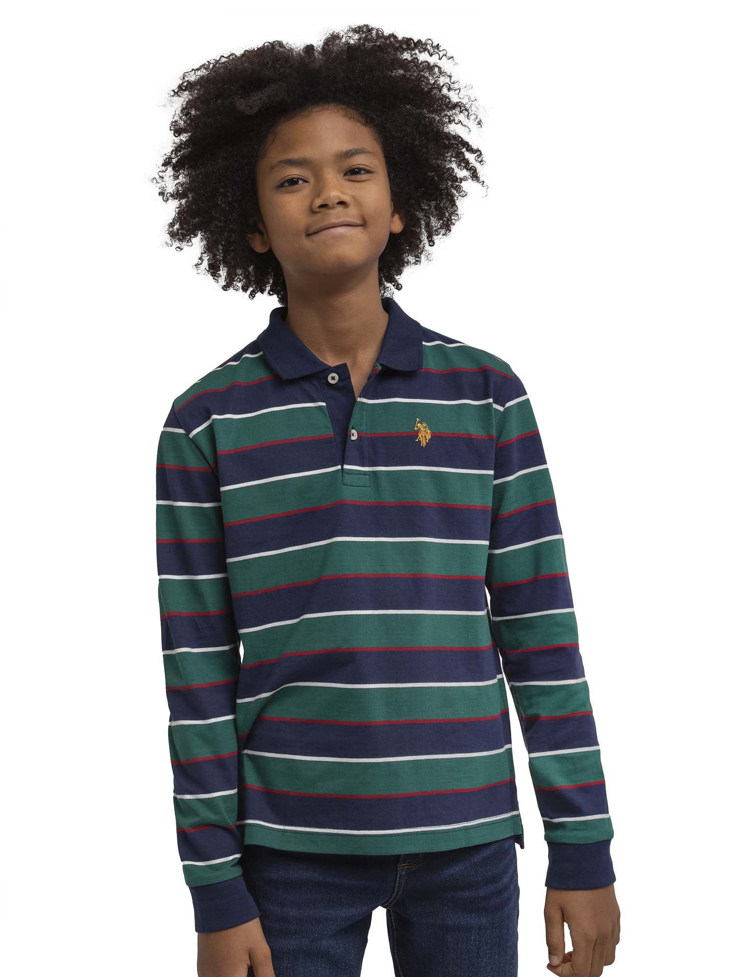 Boys' Long Sleeve Hangdown Stripe Polo Shirt