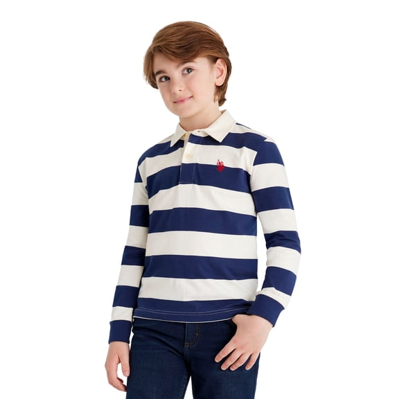 U.S. Polo Assn. Boys Long Sleeve Rugby Stripe Polo Shirt, Sizes 4-18